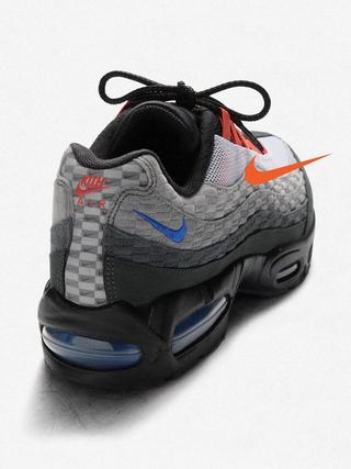 A grey, blue, and orange-colored Kith x Nike Air Max 95.