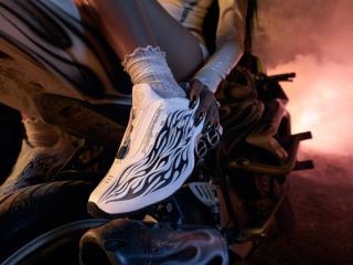 Campaign visual for the HELLSTAR x adidas Megaride S2 "White/Black" sneaker. Photo via adidas.