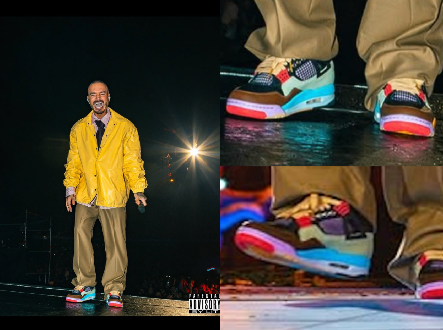 J Balvin wearing his unreleased Air Jordan 4 multi-color collaboration.