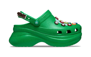 M&M’S® x Crocs Bae Clog in a "Green" color scheme.