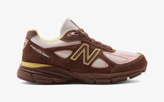 New Balance 990v4 from the Made in USA "Chocolate City" Pack, covered in a "Pumpernickel/Pink Chalk/Alabaster" color scheme.