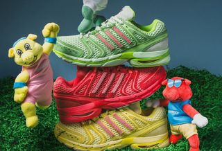 UNheardof's adidas Originals "Piggy Runner 2.0" AdiStar Control 5 collection, featuring green, red, and yellow pairs.
