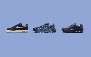 Foot Locker-Exclusive Nike Sportswear "Obsidian/Diffused Blue" collection featuring the Air Force 1, Air Max Plus, and Shox R4.
