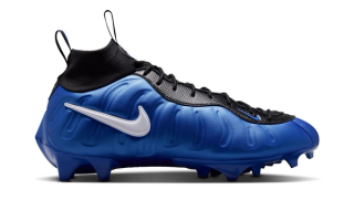Nike Vaporposite Pro Football Cleat in a "Game Royal/White/Black" color scheme.