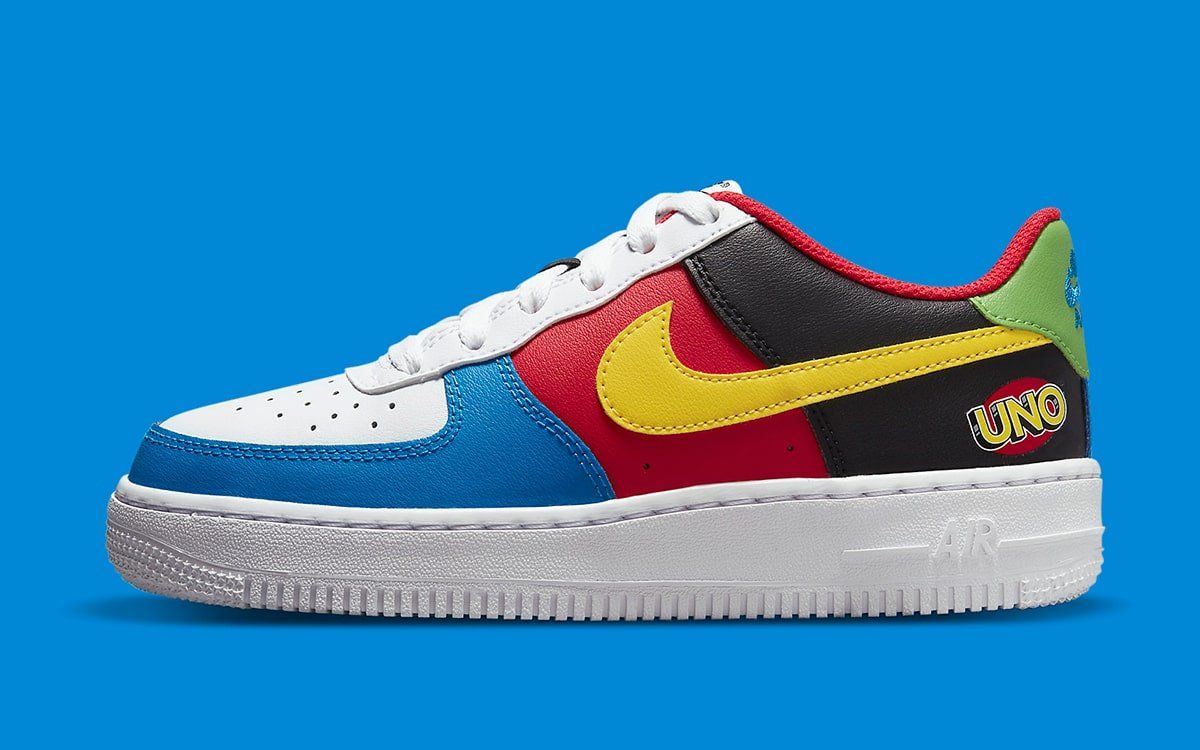 blue yellow red air force ones