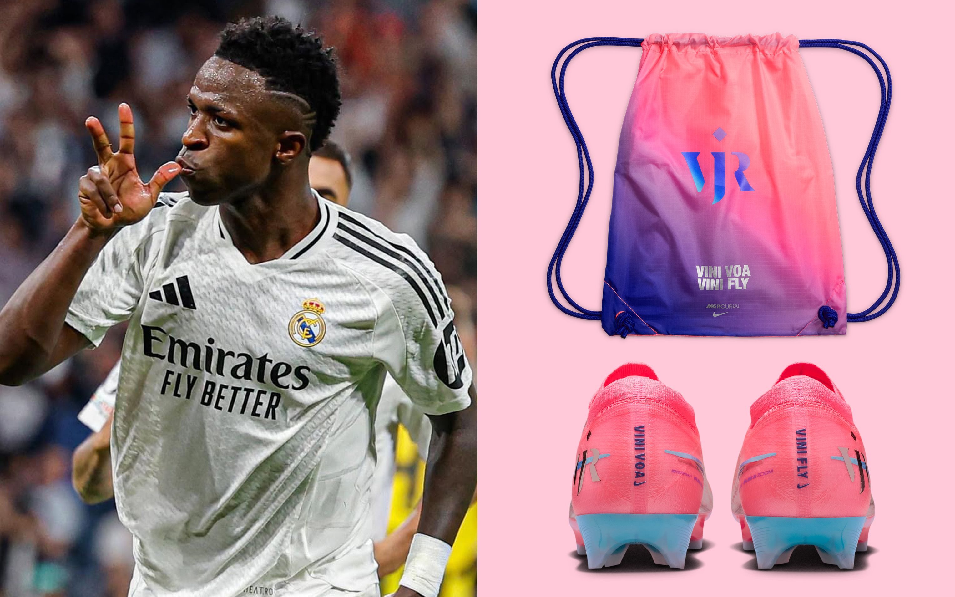 Vinicius Jr.'s Nike Mercurial Vapor 16 Collection in a "Sunset Pulse" color scheme.