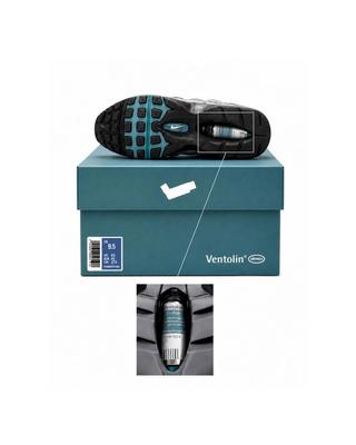 Custom Nike Air Max 95 featuring a Ventolin Asthma pump, conceptualized and engineered by itsnotsafeforwork & Minwook Paeng.