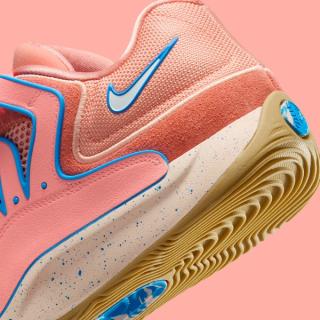 Heel close-up of Kevin Durant's Nike KD 18 in an "Atomic Pink" color scheme.