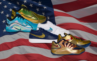 Nike Basketball "Immortal" Collection featuring LeBron James, Devin Booker, and Kevin Durant's Team USA footwear from 2024.