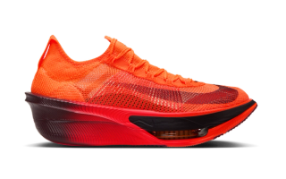 Men's Nike Alphafly 4 "Total Orange/Hyper Crimson/Burgundy Ash" marathon racing shoe.