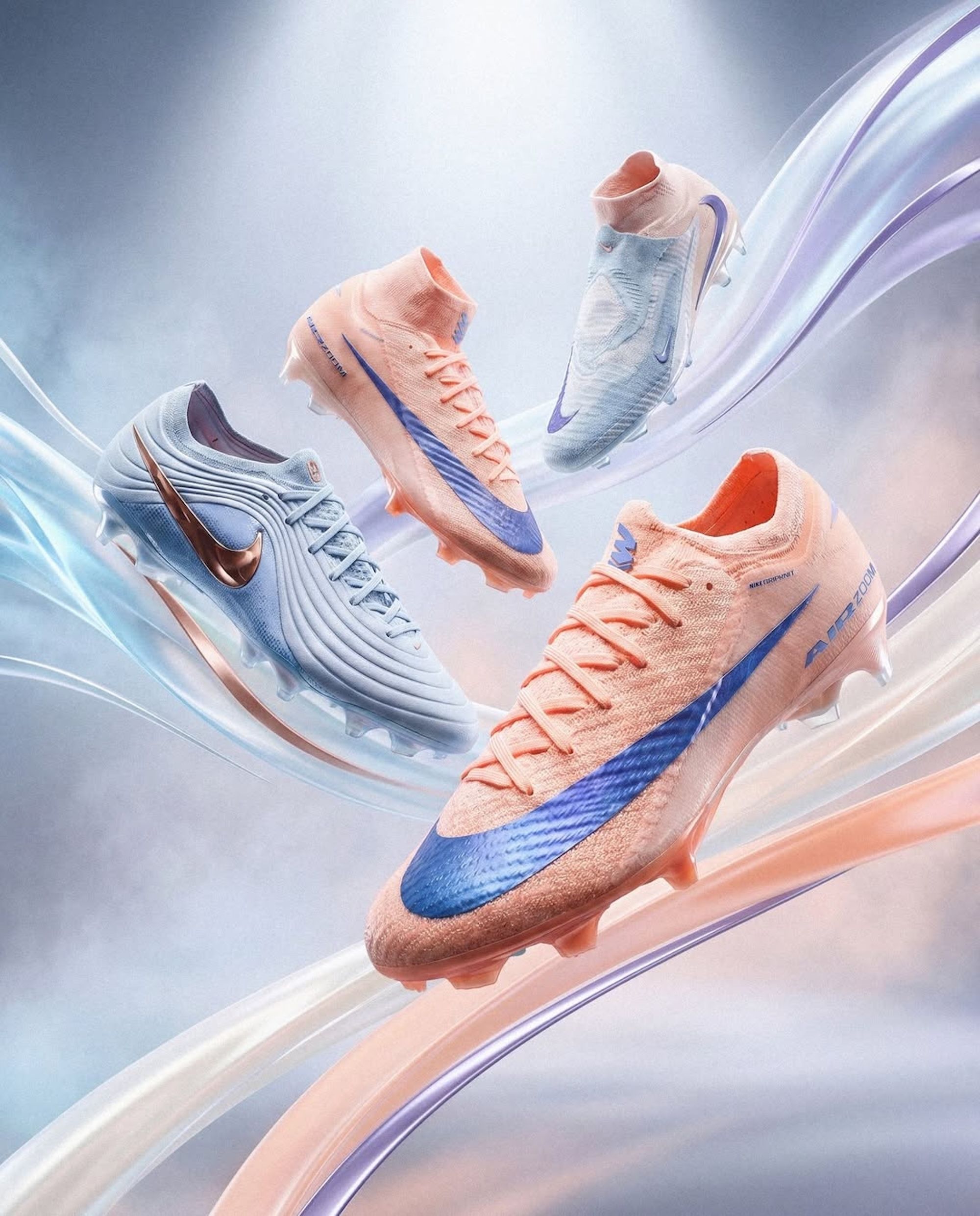 Nike Football's "Showtime" boots collection, featuring the Tiempo Maestro, Phantom 6, Mercurial Vapor 16, and Superfly 10. Photo via 11teamsports.com