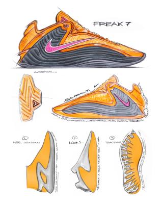 Design sketch for the Nike Giannis Freak 7.