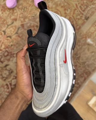Nike Air Max 97 "Silver Bullet" (Black Tongue). Photo via @sneakerologue on Instagram.