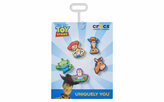 Toy Story Crocs Jibbitz™ Charm 5-Pack, featuring Jessie, Woody, Buzz Lightyear, Alien & Bullseye. Photo via Disney & Pixar.