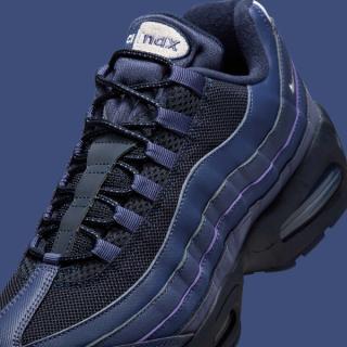Close-up of Nike's Air Max 95 Big Bubble in a "Sanded Purple/Obsidian" color scheme.