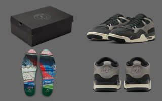 PSG x Air Jordan 4 RM collaboration in an "Off-Noir" color scheme.