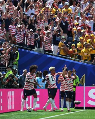 USMNT Players Celebrating against Australia, Wearing Nike Kits. Photo via USMNT.
