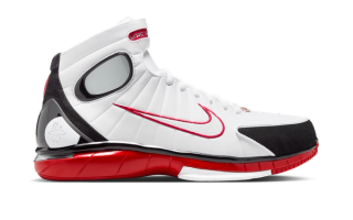 Nike Air Zoom Huarache 2K4 "White/Varsity Red/Black" basketball shoe first seen in 2004.