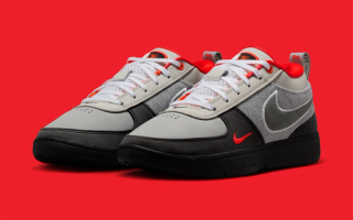 Devin Booker's Nike Book 1 "Solar Red/Wolf Grey" inspired by the Air Max 95.