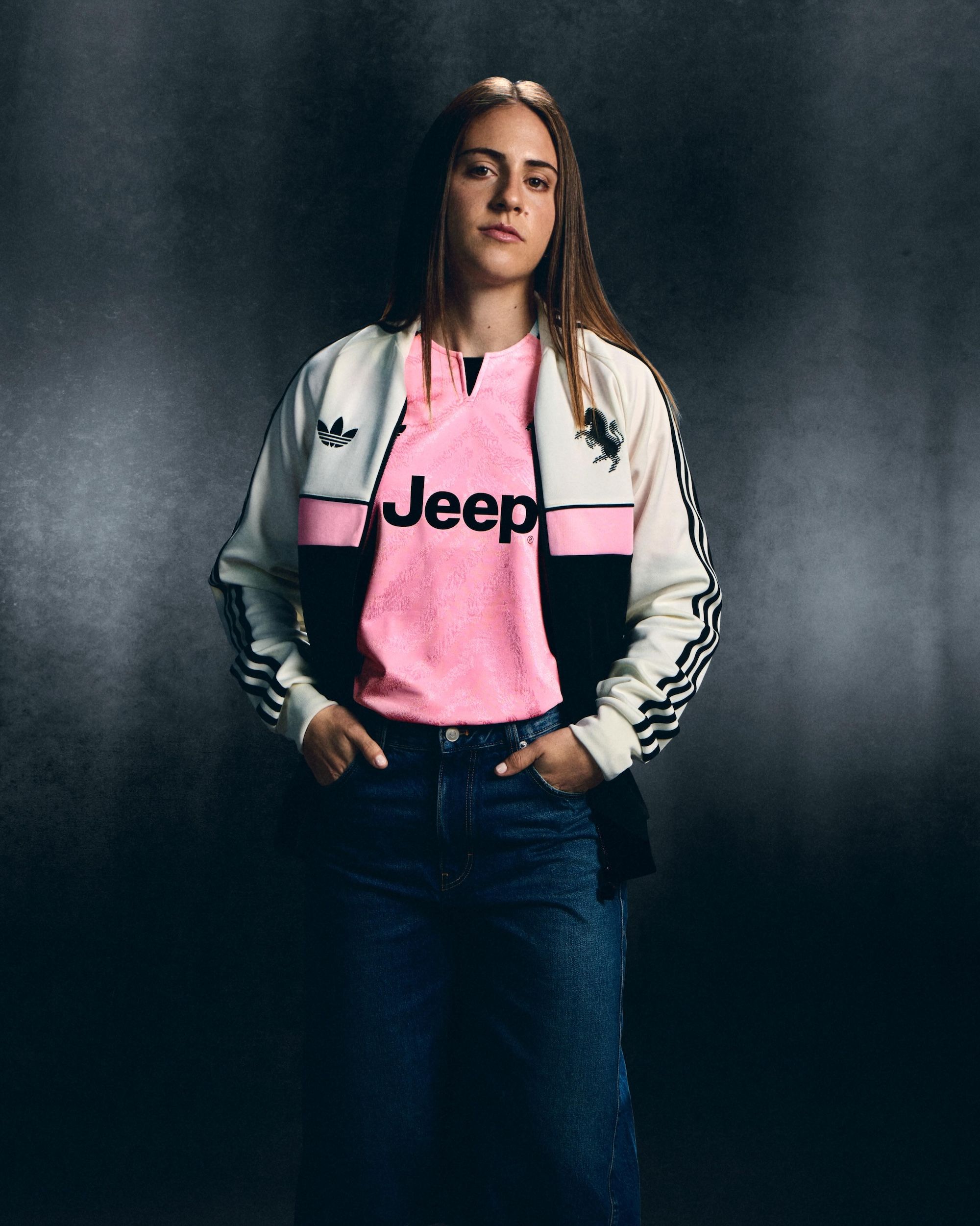 Juventus 26/27 Away Jersey in a "True Pink" color. Photo via adidas.