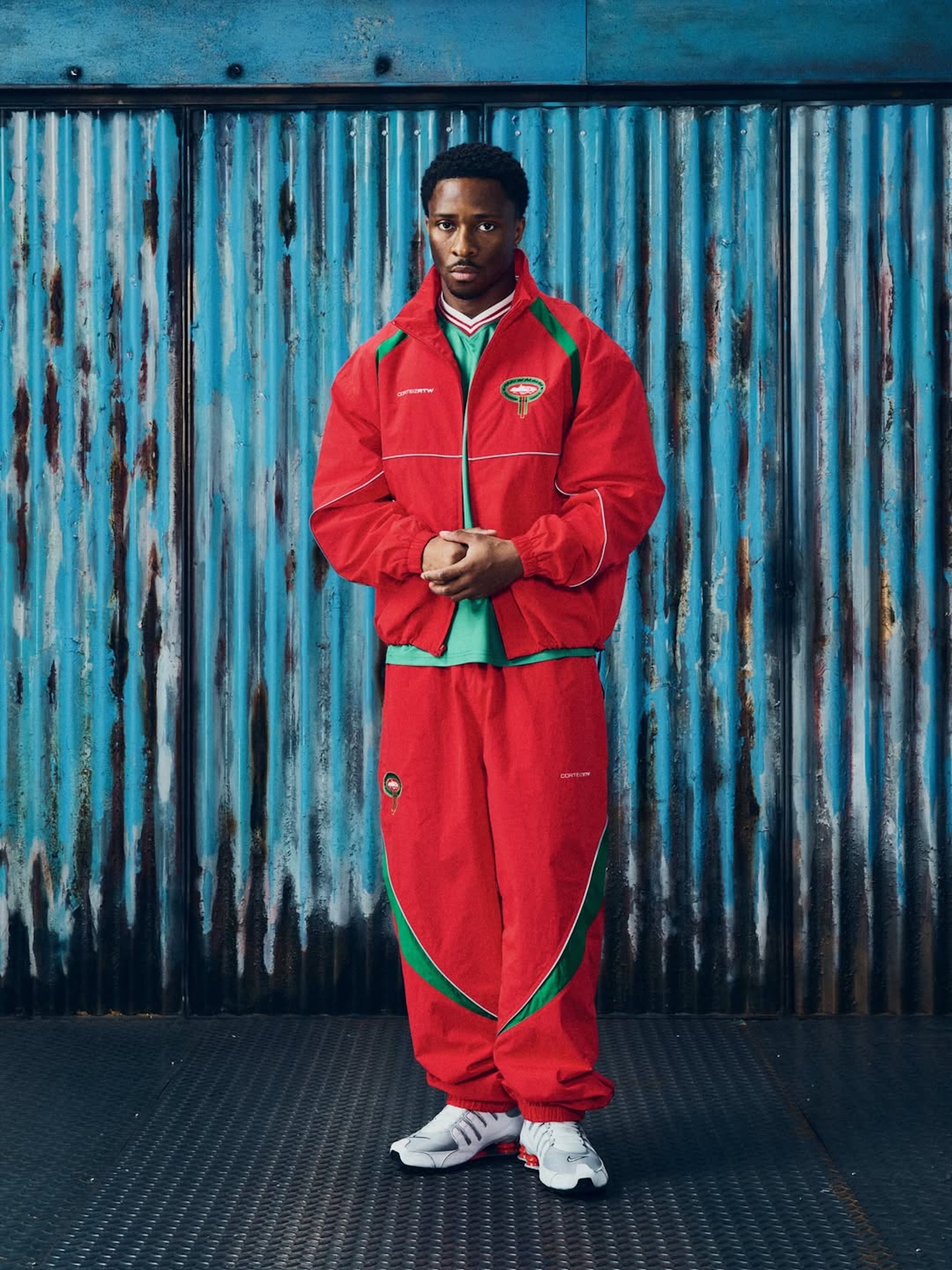 Morocco-inspired tracksuit & jersey combinations by Corteiz. Photo via Corteiz.