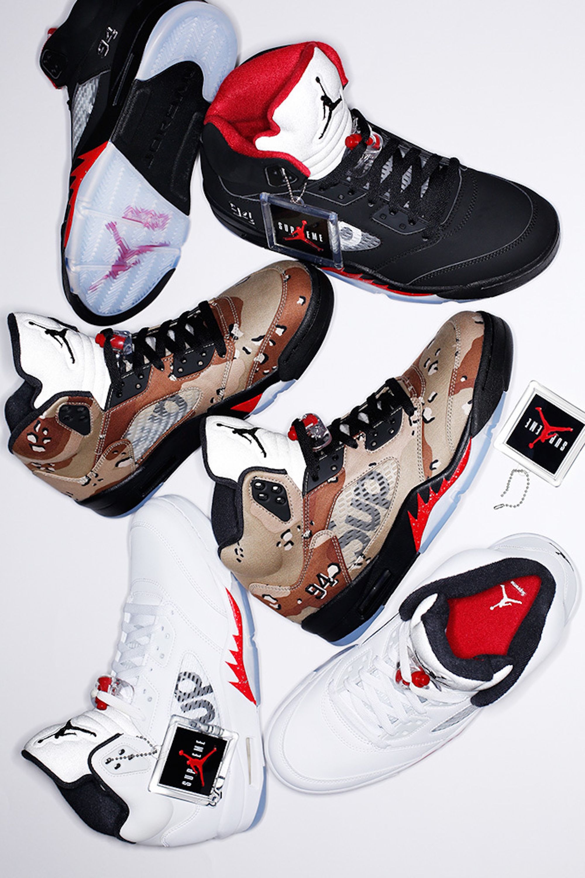 Supreme's three Air Jordan 5 collaborations from 2015.