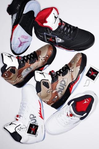 Supreme's three Air Jordan 5 collaborations from 2015.
