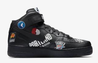 Supreme NBA Nike Air Force 1 Mid Black AQ8017 001 Release Date NBA Logos