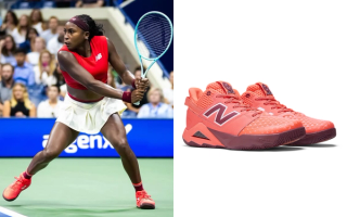 Coco Gauff wearing her red-colored New Balance Tennis kit for the 2025 US Open.