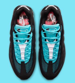 Nike Air Max 95 "Scorpion" big bubble pair in a black-and-gamma-blue color scheme.