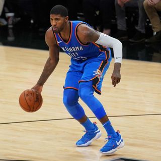 paul george nike pg1 blue suede pe on foot