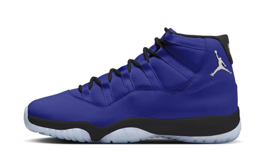 Air Jordan 11 Retro in Lapis colorway, featuring patent leather overlays and signature Jumpman branding