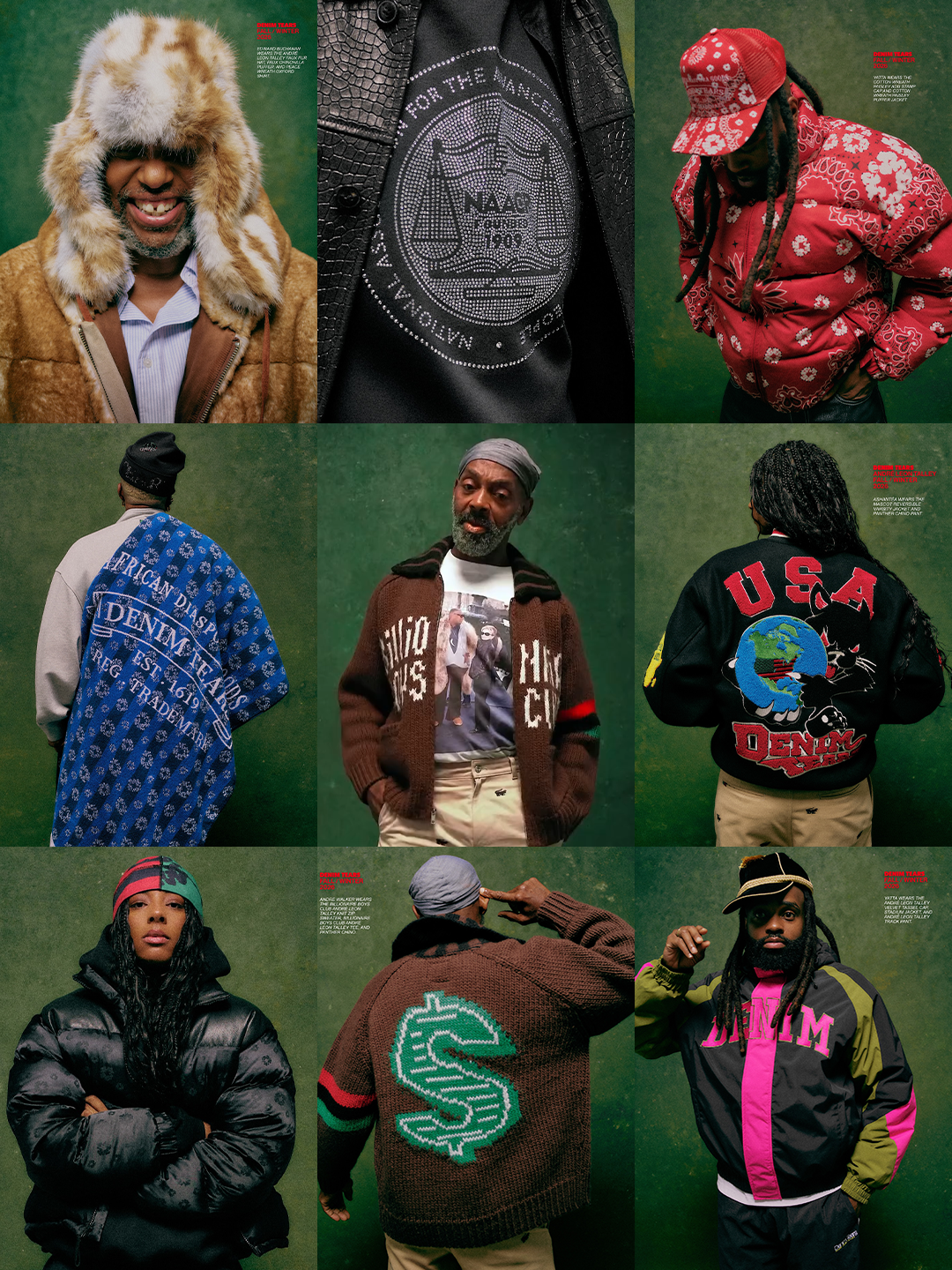 Nine campaign visuals from the Denim Tears Fall/Winter 2026 Lookbook. Photos via Denim Tears.