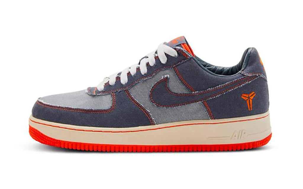 Nike Air Force 1 Low in premium denim, Kobe Bryant 2006 retro colorway
