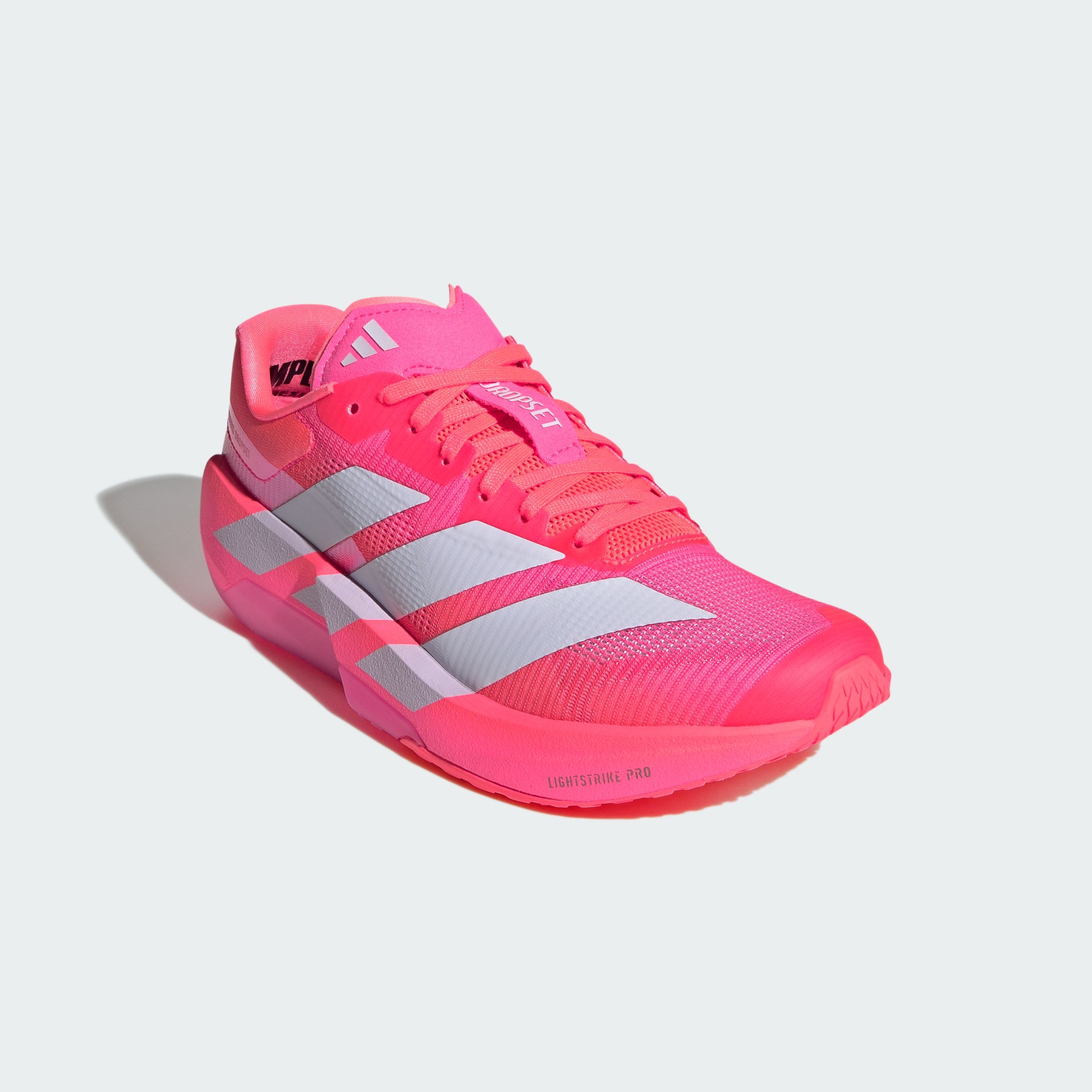 Women's adidas Adizero Dropset Pro "Solar Turbo/Lucid Pink" (SKU: KK1554). Photo via adidas.
