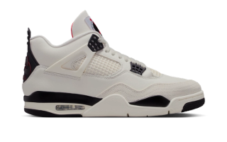 Air Jordan 4 "Flight Club" retro in a "Sail/Black/University Red" color scheme.