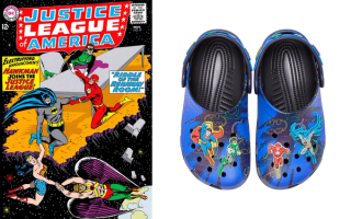 DC Comics' Justice League comic alongside its upcoming Crocs Classic Clog collab.