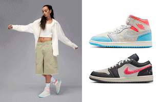 Air Jordan 1 Mid and Air Jordan 1 Low in "Blue Chill' and "Light Graphite" color schemes, respectively.