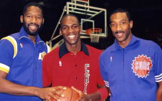 From left: James Worthy, Michael Jordan, Walter Davis. Photo by Robert Crawford via University of North Carolina.
