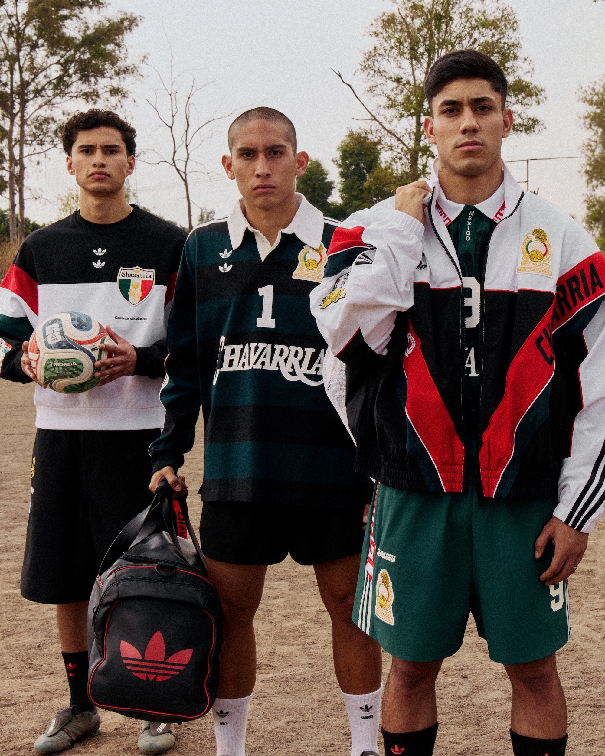 Models from Willy Chavarria's ETERNO fashion show in Paris, showcasing Mexico-inspired, fashion-forward takes on adidas Football designs.