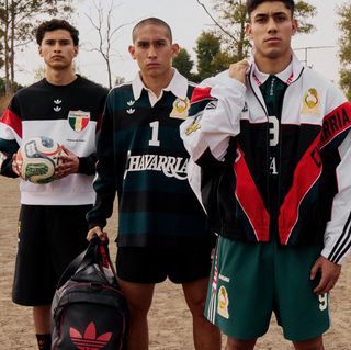 Models from Willy Chavarria's ETERNO fashion show in Paris, showcasing Mexico-inspired, fashion-forward takes on adidas Football designs.