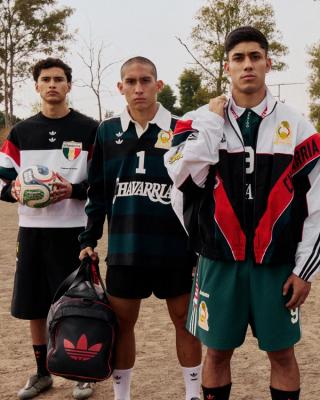 Models from Willy Chavarria's ETERNO fashion show in Paris, showcasing Mexico-inspired, fashion-forward takes on adidas Football designs.