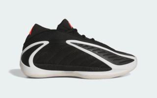 Adidas Anthony Edwards 2 "Black/Zero Metallic/Lucid Red" basketball sneaker.