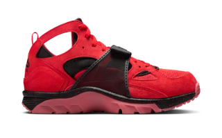 Nike Air Trainer Huarache in a "Challenge Red/Challenge Red/Challenge Red/Black" color scheme.