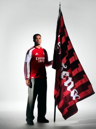 Gabriel Magalhães for Arsenal 26/27 Home kit by adidas. Photo via adidas.