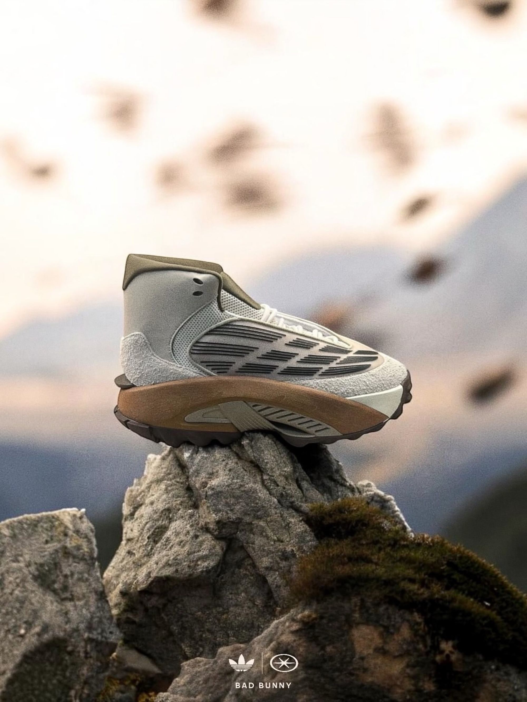 Digital mock-up of Bad Bunny's unreleased adidas Superteam Cavehiker in a brown color scheme. Image via @hypedsolutions on Instagram.