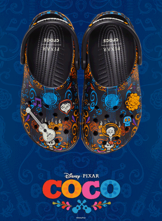 Glow-in-the-dark Disney & Pixar's Coco x Crocs Classic Clog collaboration for Día de Muertos 2026.