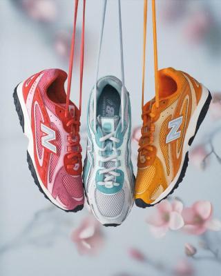 Ronnie Fieg's Kith x New Balance 204L sneaker collaborations in green, orange, and pink.