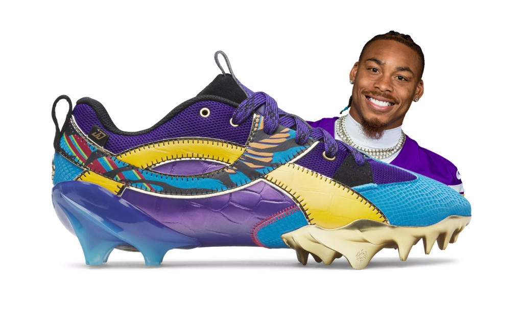 Under Armour Bayou King cleats designed by Justin Jefferson, featuring Louisiana-inspired colorway and performance football design
