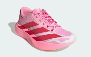 Women's adidas Adizero Evo SL EXO "Hearts" (Pink Glow; SKU: LC1933). Photo via adidas.